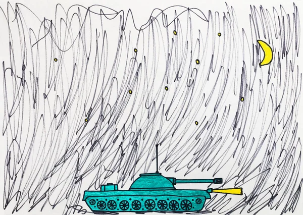 Children\'s drawing of military tank