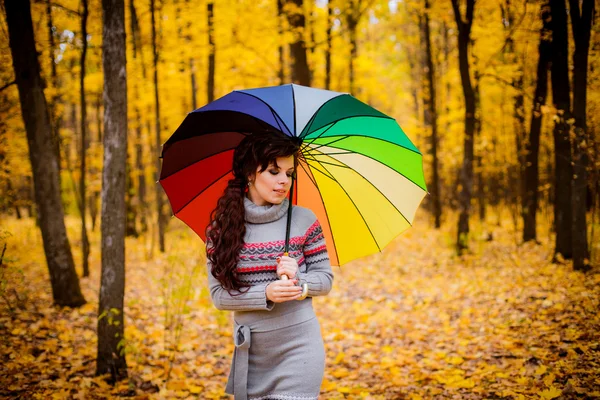 Girl with umbrella in rainbow colors