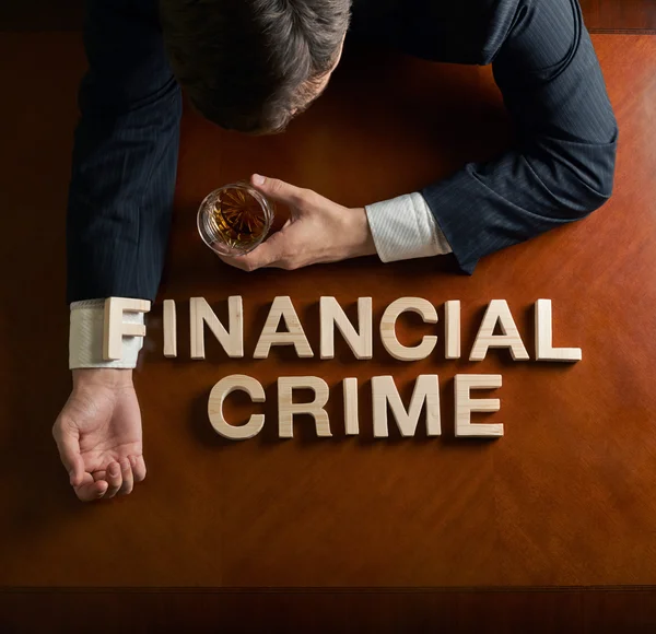 Phrase Financial Crime and devastated man composition