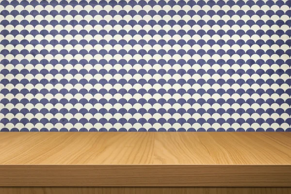 Empty wooden table over  vintage wallpaper