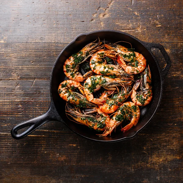 Tiger prawns roasted on frying grill pan