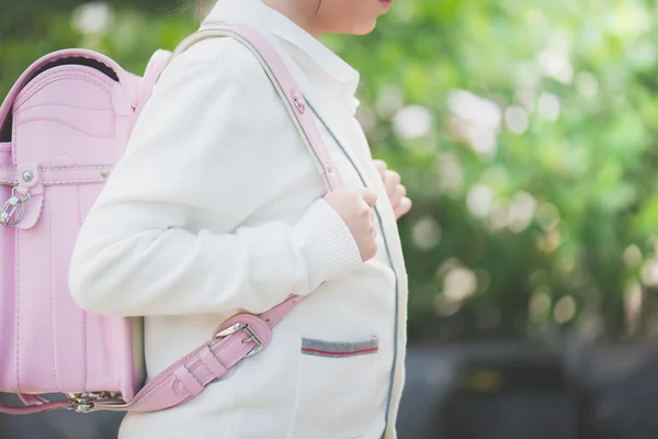 Asian school girl with pink backpack