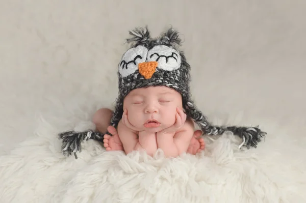 Newborn Baby Boy Wearing an Owl Hat