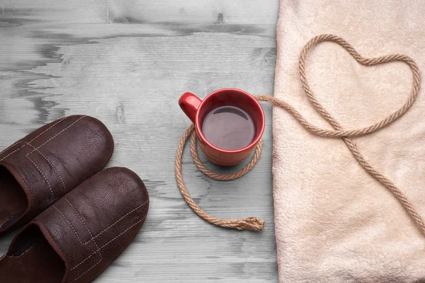 A cup of coffee on the wooden table