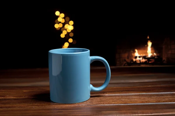 Blue mug with hot drink