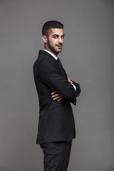 Handsome elegant man on grey background