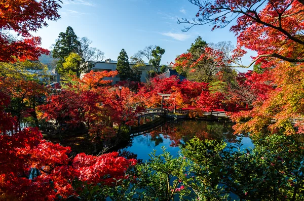 Autumn foliage at the stone bridge in Eikando Temple, Kyoto, Japan