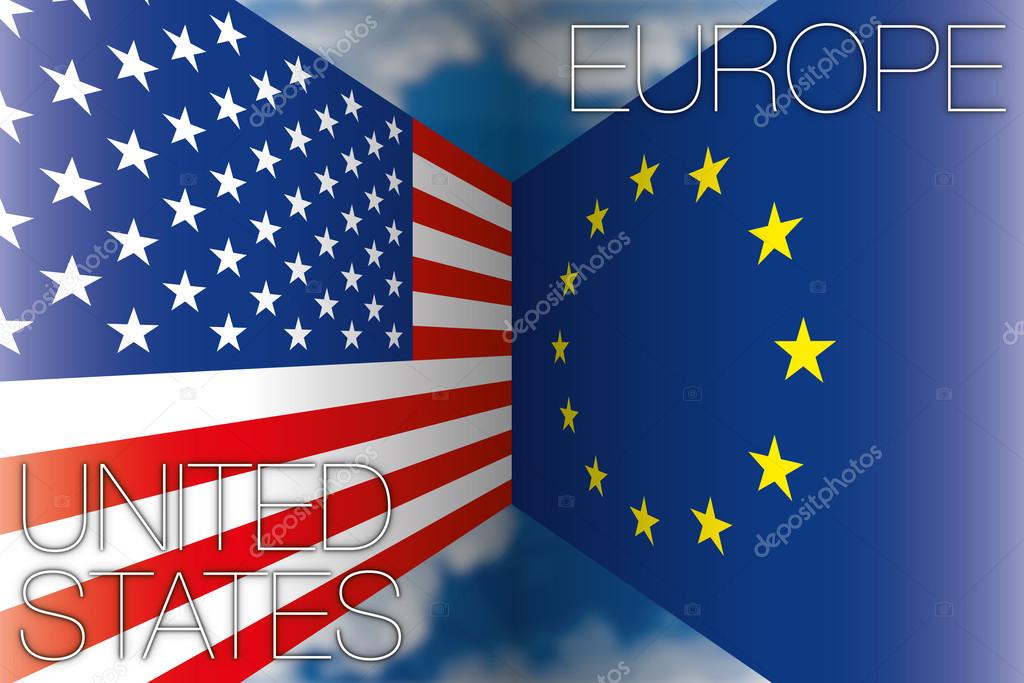 Usa united states vs europe european union flags — Stock Vector