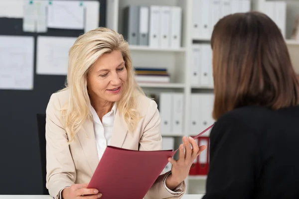 Female officer doing job interview