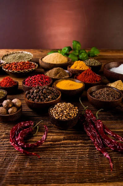 Indonesian seasoning with oriental wooden bowls