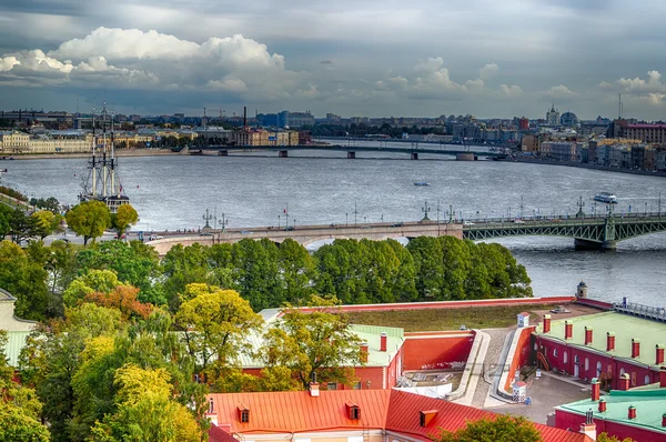 Top view  Neva river in St. Petersburg Trinity Foundry bridge pa