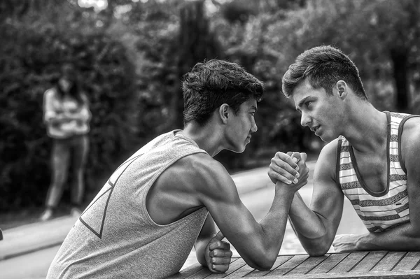 Twin Brothers Arm Wrestling-Teenagers