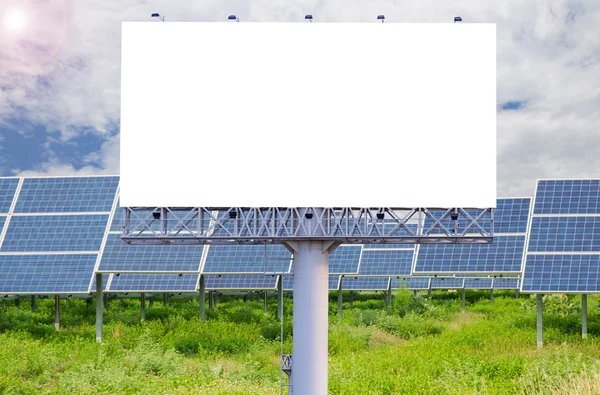 Blank billboard for advertisement with solar power plant