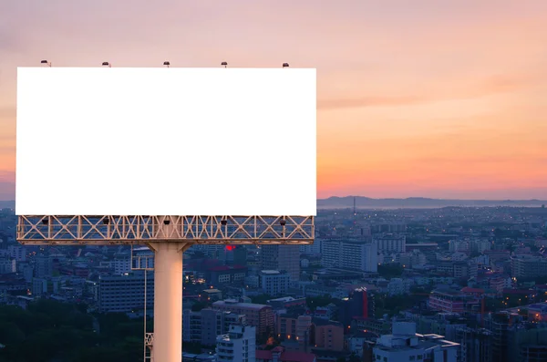 Blank billboard for advertisement with sunrise in city