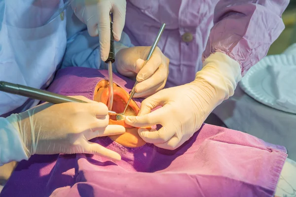 The doctor cleaning the teeth patient with ultrasonic tool