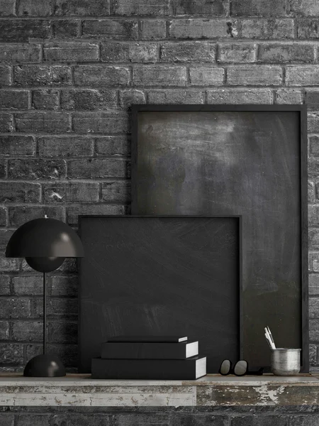 Black mock up poster. Black brick background