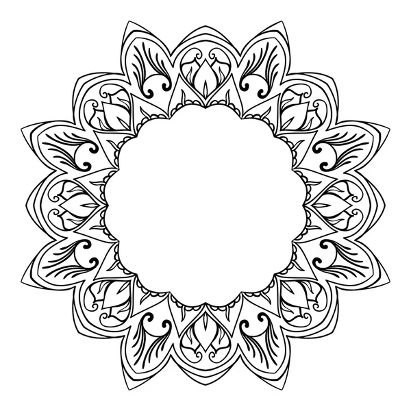 Round black and white frame in Oriental style with elements of the mandala. The frame of a stylized flower with large petals.