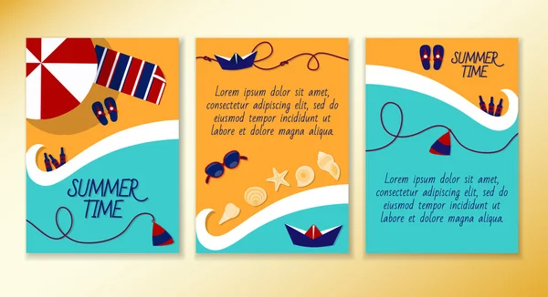 Set of leaflets on a summer theme of the sea. Beach vacation resorts. Ready to Print. Front page and back page.