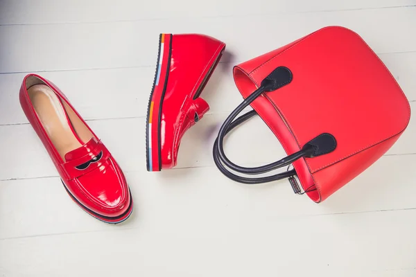 Red shoes, stylish patent leather shoes