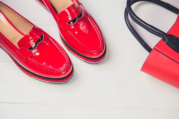 Red shoes, stylish patent leather shoes