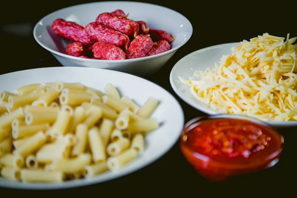 Ingredients for pasta, cook food, delicious Italian dish
