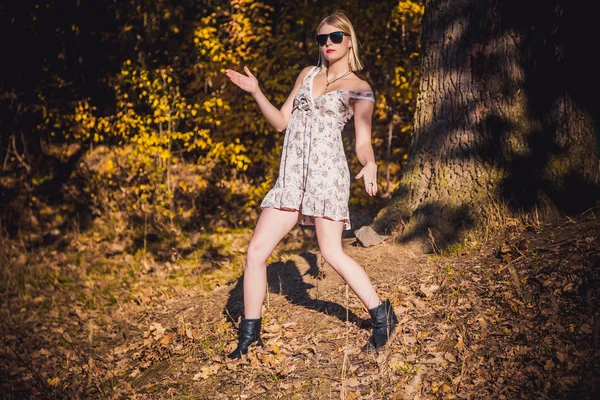 New collection dress girl in dress and sunglasses sexy