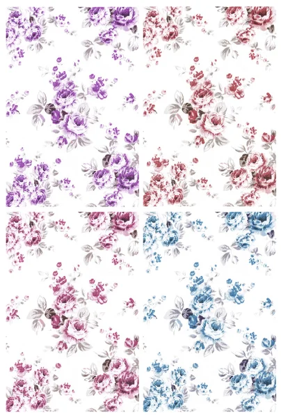 Rose vintage on fabric background, set 4, red purple blue and p