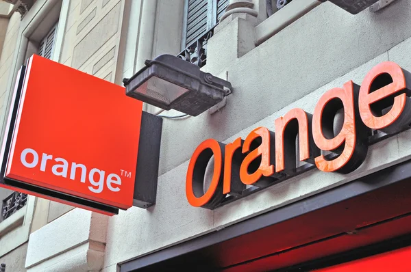 Orange company sign and logo