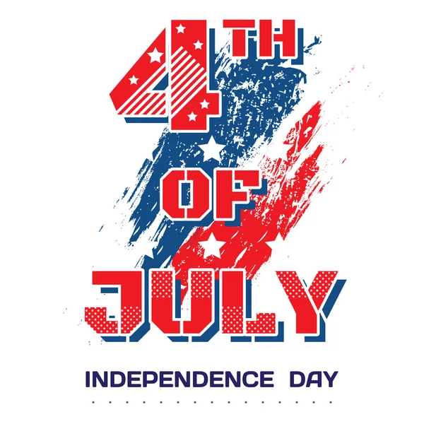 4th of July. Bright inscription July 4th on a white background with brush strokes with scuffed and stars in grunge style. Independence Day, July 4th holiday greetings, card, banner, flyer. Vector