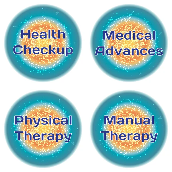 Word Health Checkup. Medical Advances. Physical Therapy. Manual Therapy. Health concept with text in a high-tech frame. Modern Medical concept. Vector illustration