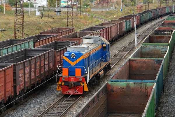 Freight cars, freight trains, tanks at the railway station