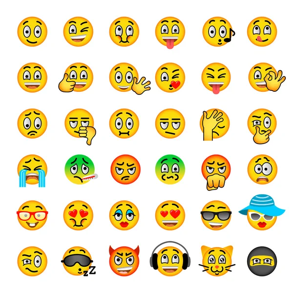 Smiley face emoji flat vector icons set