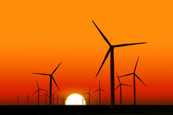 Wind turbines silhouettes at dusk