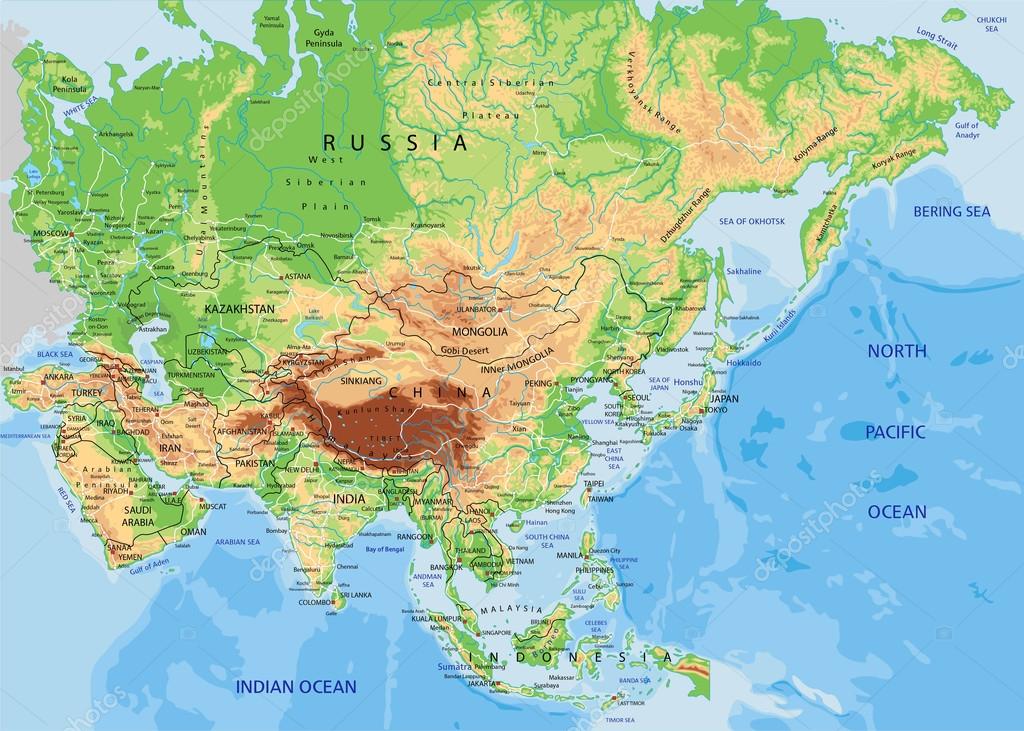 Resultado de imagen de mapa fisico de asia