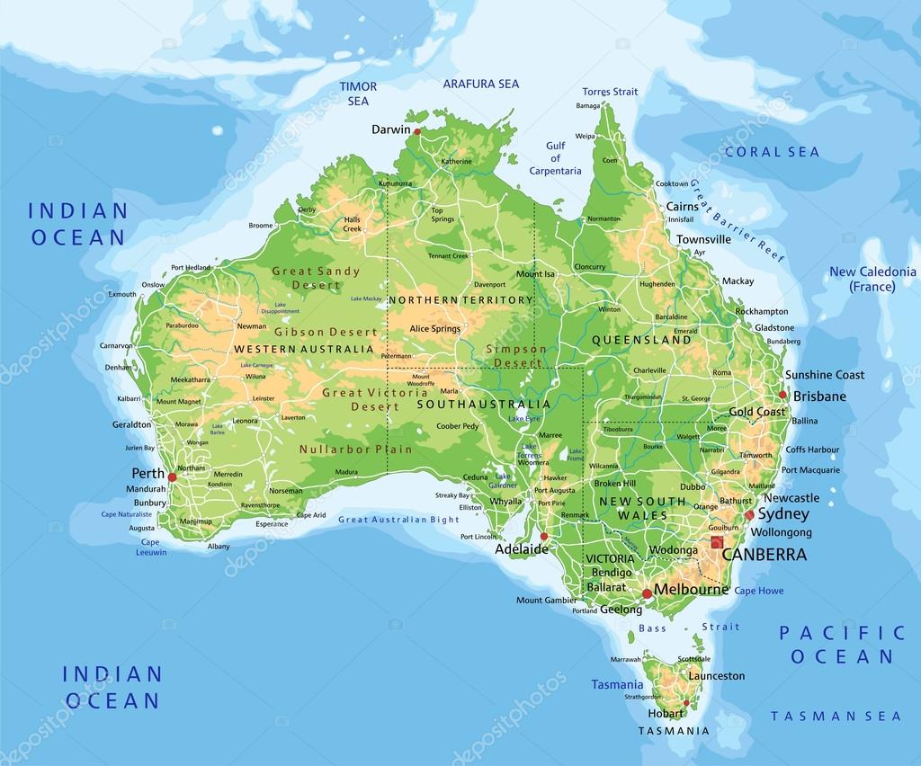 Physische Karte von Australien — Stockvektor © delpieroo #63375695
