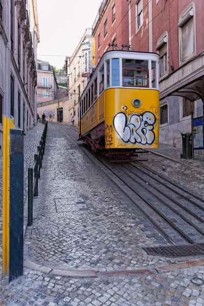 Lisbon, Portugal - May 14: The traditional tram in Lisbon on May 14, 2014. The first tramway in Lisbon entered service on 17 November 1873. Portugal, Europe.