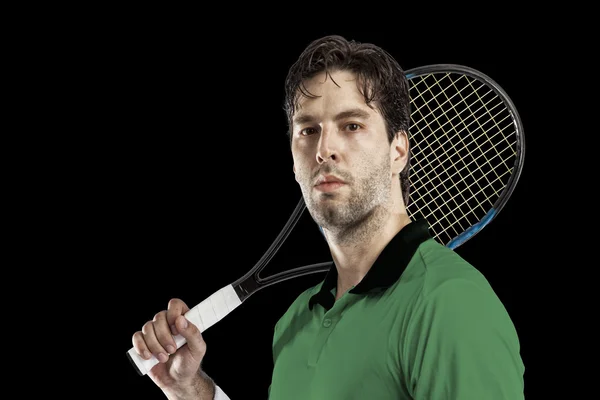 Tennis player with a green shirt.