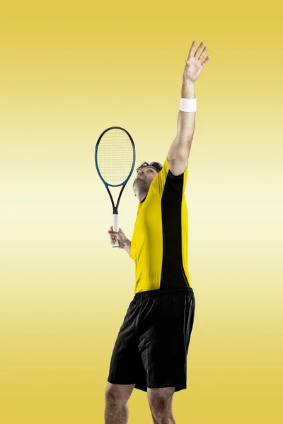 Tennis player with a yellow shirt.