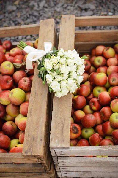 Bouquet of roses on apples