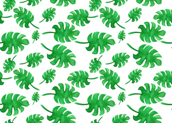 Seamless pattern of palm leaves painted with watercolors