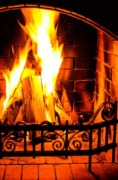 Burning Fireplace.