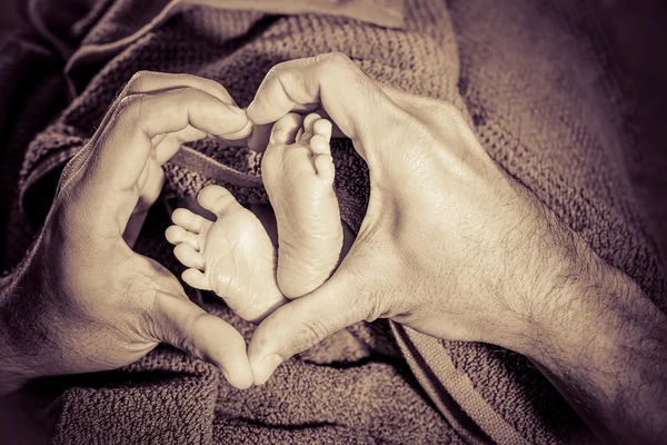 Baby feet in father hands
