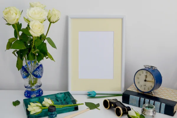 Natural vintage mock up, white paper frame.