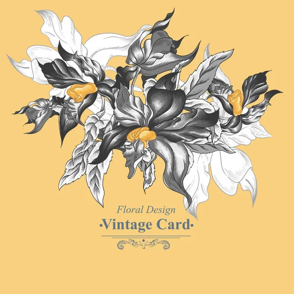Floral Vector Vintage Card with Exotic Flowers.
