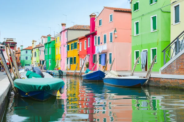 Colorful houses and boats in Burano village