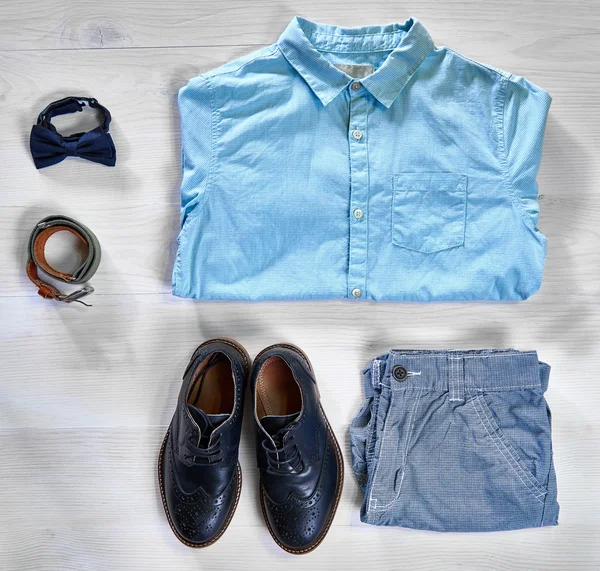 Mens casual outfits, jean shirt with bow tie, pants