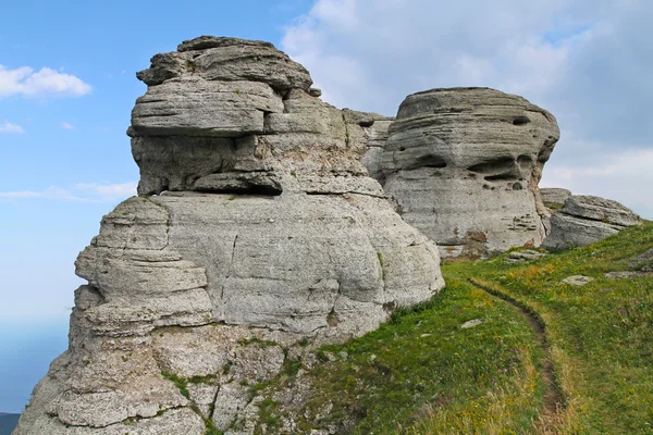 The path goes to the two rocks of limestone. Nature Crimea.