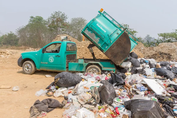 Garbage truck of Pai Subdistrict Administrative Organization dumping Garbage