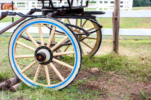 Part of ancient cart with wooden wheels