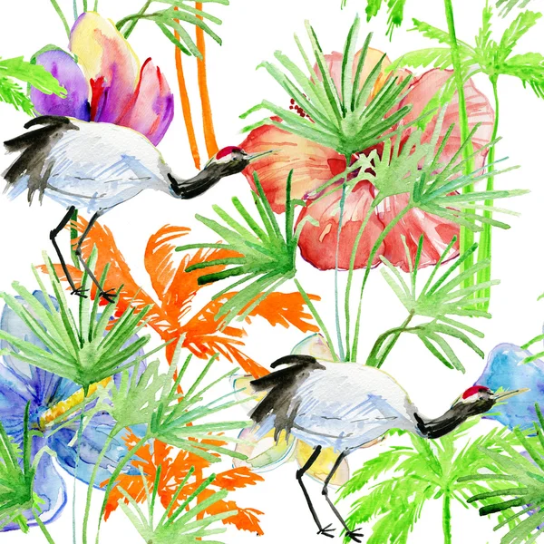 Seamless pattern with flowers and birds